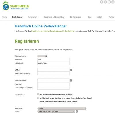 Stadtradeln Registrierung