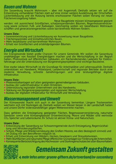 Kommunalwahl 2026
Bündnisgrüne Sassenburg